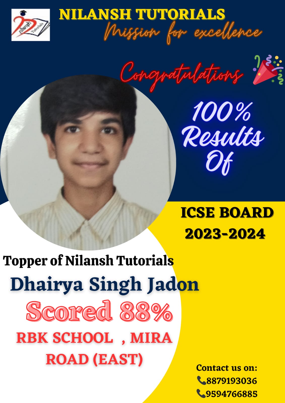 Dhairya Singh Jadon β 88% ICSE